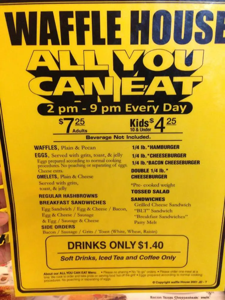 Waffle House All you can eat menu Prices